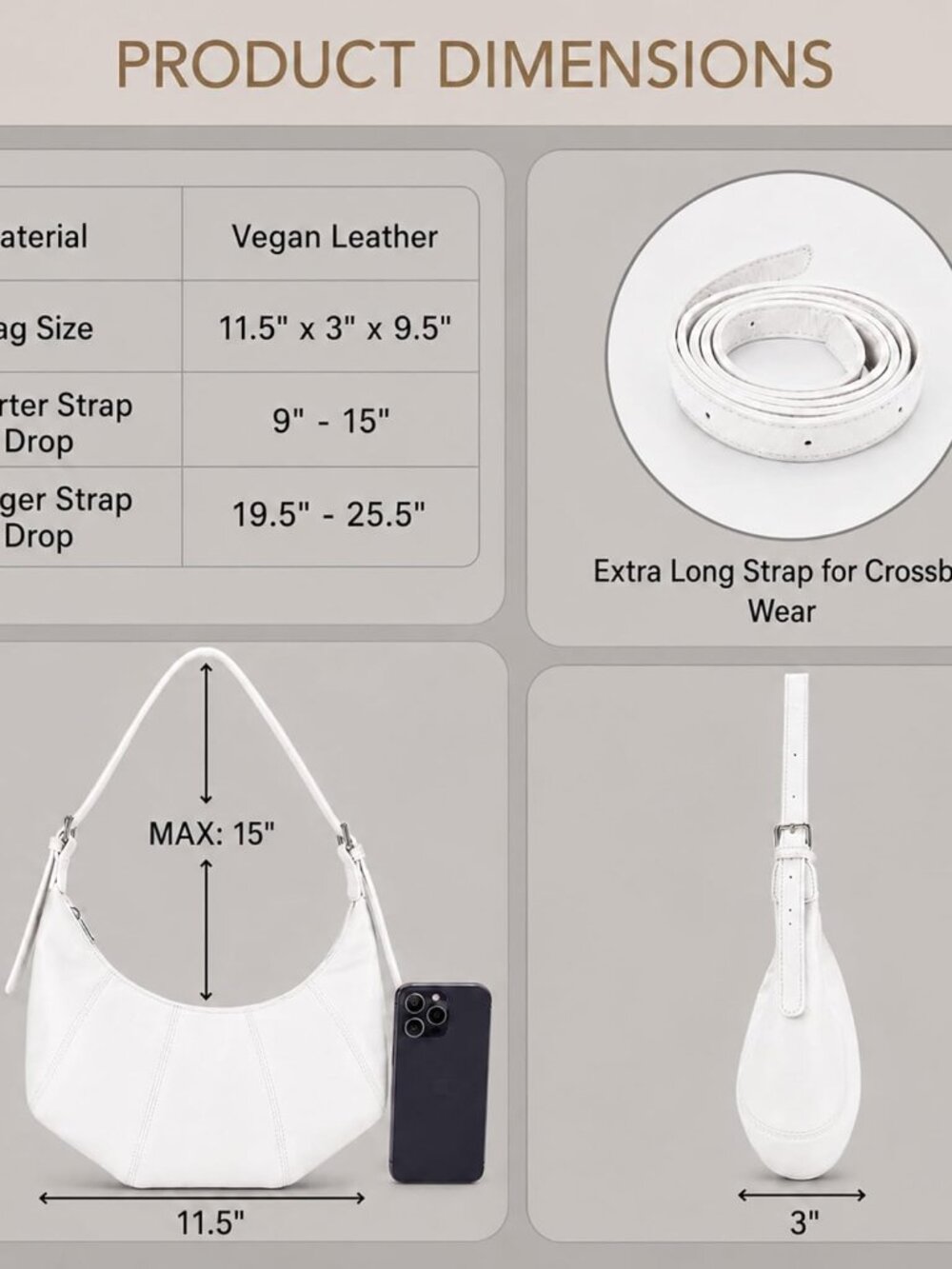 Small Slouchy Shoulder Bag for Women -Soft Vegan Leather Hobo Purse &Crossbody H - Picture 6 of 6